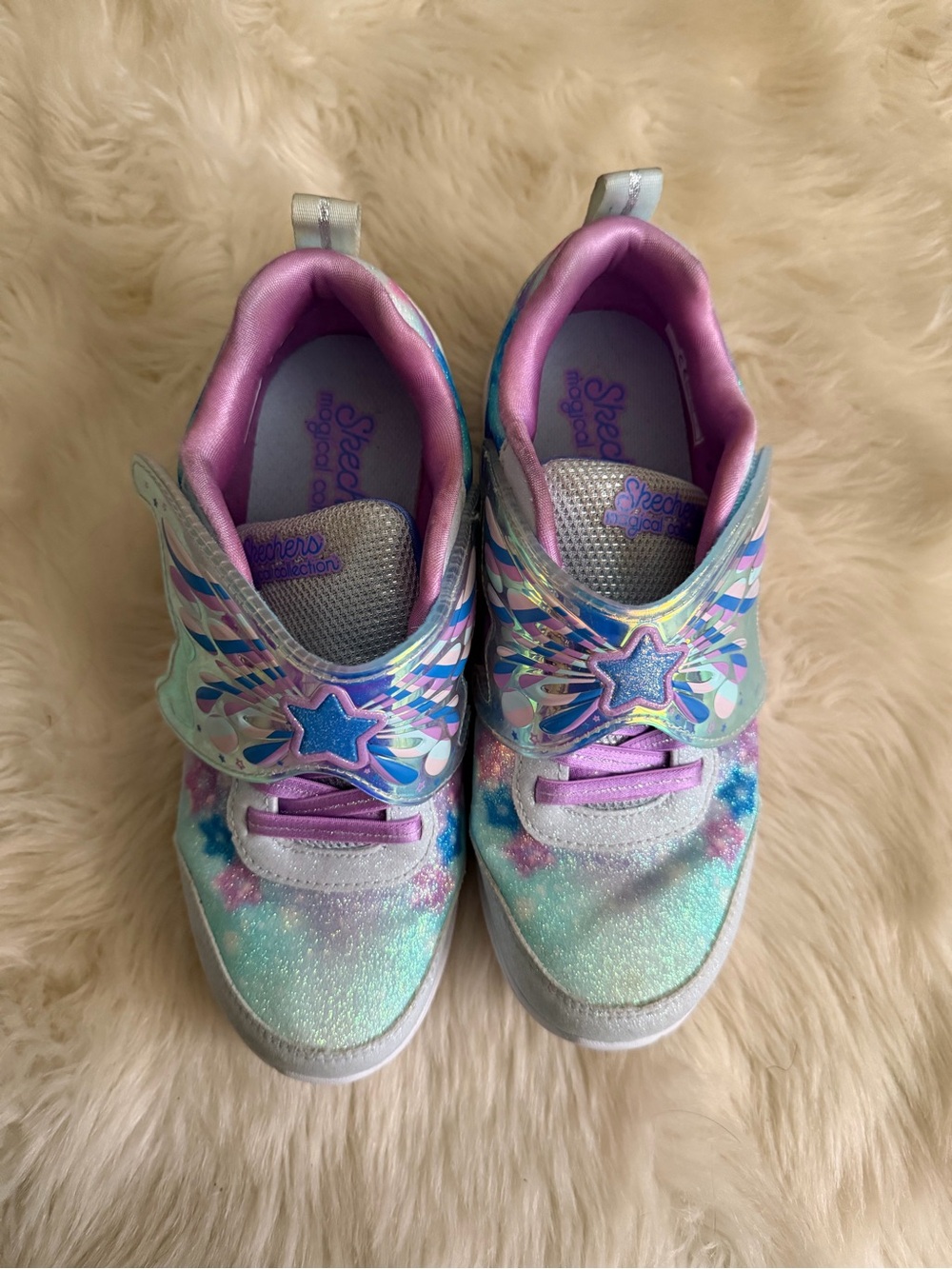 Skechers Kids Glitter Star Wing Sneakers - Lavender & Teal